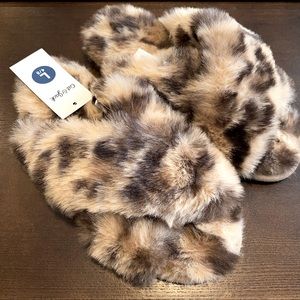 NWT - Leopard Print Fluffy Slippers